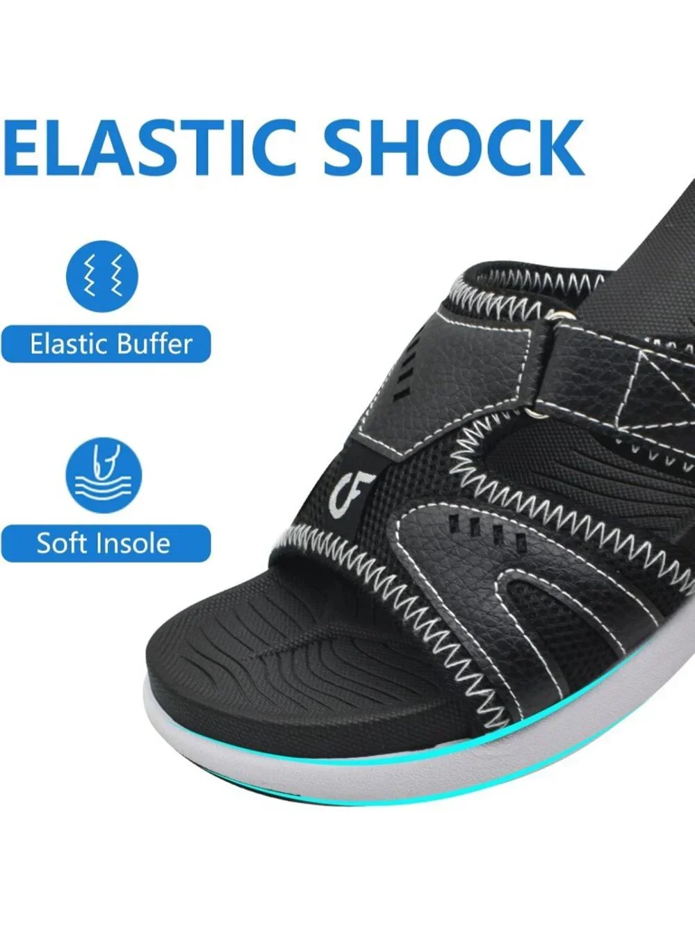 Men's Black Sport Recovery Sandals Plantar Fasciitis Soft Cushion Lightweight